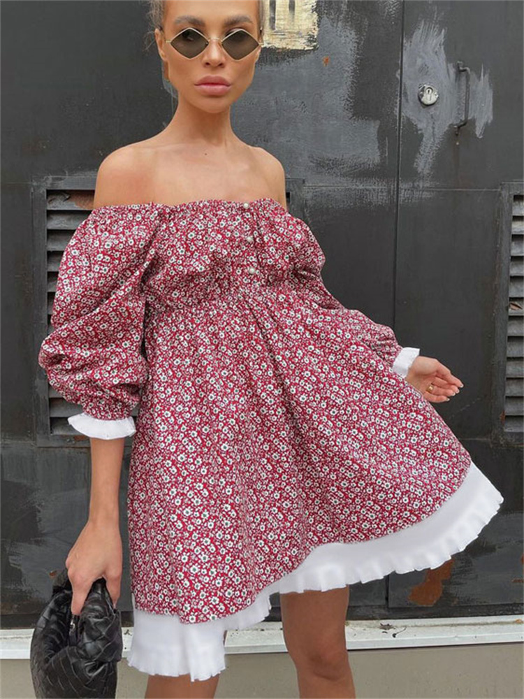 

Basic Casual Dresses Tossy Printed OffShoulder Ruffled Mini Dress For women Square Collar Fashion Elegant Party Evening 230627, Red