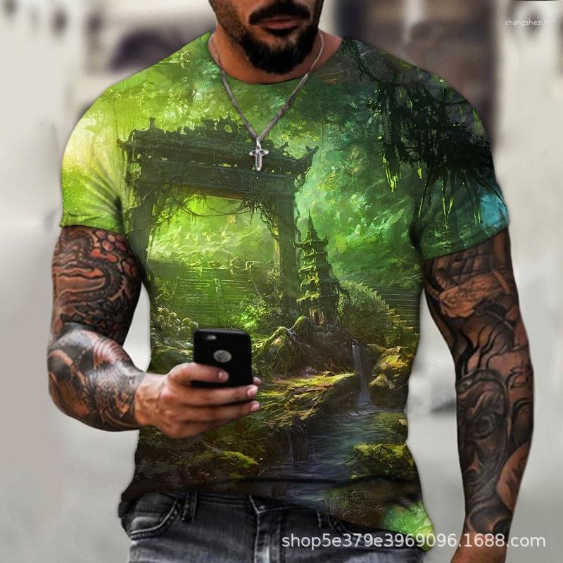 

Men' T Shirts Men Hip Hop Trend Streetwear Casual O-neck T-shirt Harajuku Green Print Shirt Short Sleeve Tops, 12