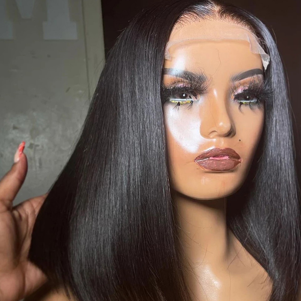 

New Design Short Bob Wig Lace Front Human Hair Wigs 150% Density Bone Straight Human Hair Wigs for Women Pre-Plucked 13X1 4X1 Closure Wig, Natural color