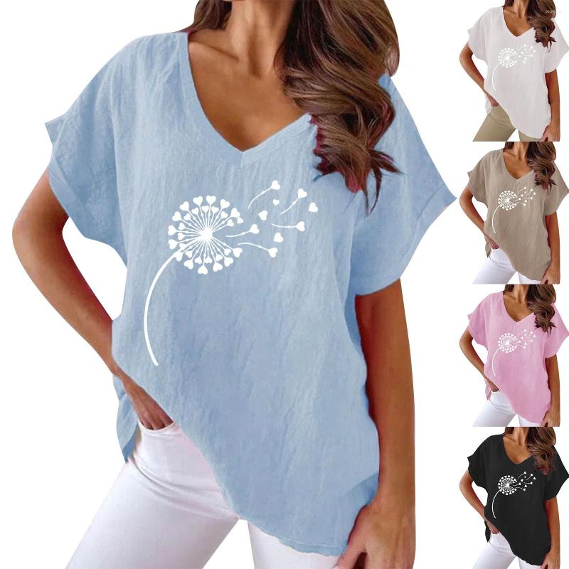 

Women' T Shirts Women' Short Sleeved Floral Print V Neck Loose Casual Shirt, Black