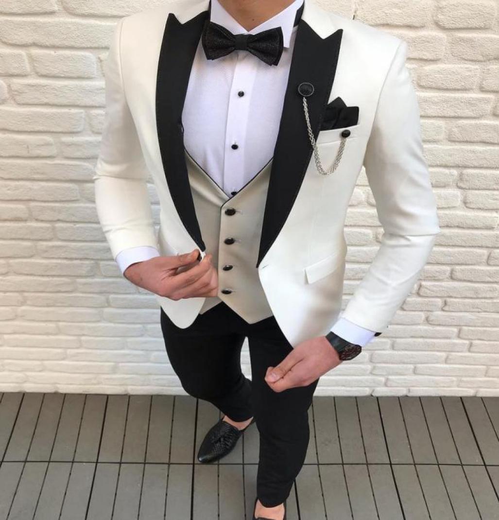 

Mens Suits Slim Fit 3 Pieces Black Notch Lapel Casual Tuxedos for Wedding Groomsmen Suits Men 2020 BlazerVestPant1947261, Khaki