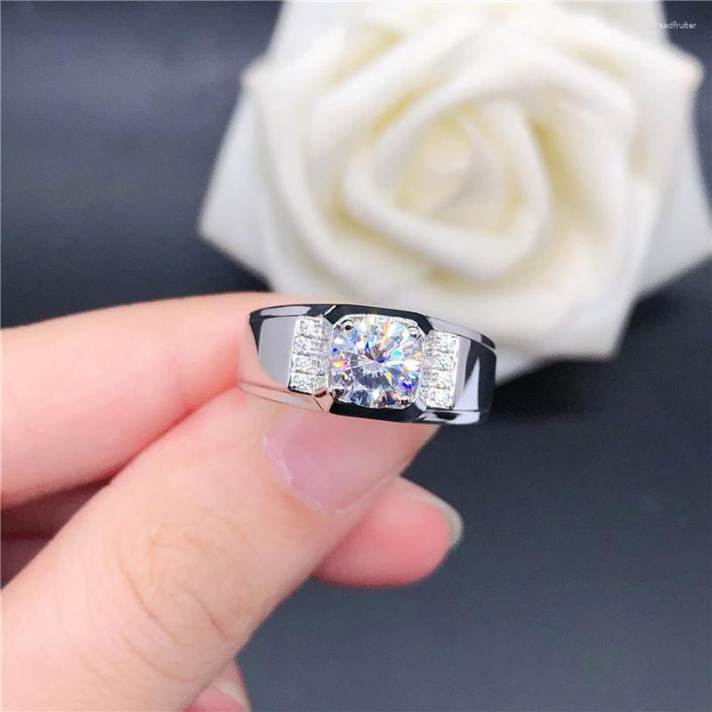 

Cluster Rings Vintage Solid 18K White Gold Men Test Natural 1CT Moissanite Engagement For Statement Gift Husband Big Size