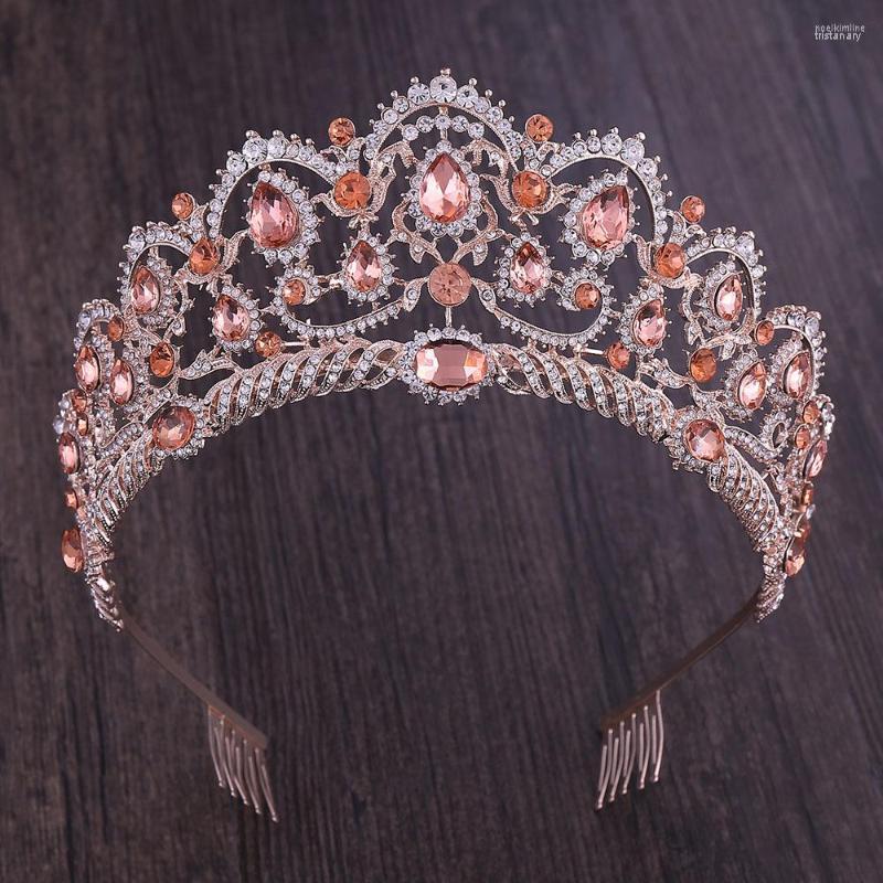

Hair Clips KMVEXO Rose Gold Color Champagne Vintage Baroque Queen Jewelry Crystal Tiaras Crowns Comb Headband Bridal Rhinestone Diadem