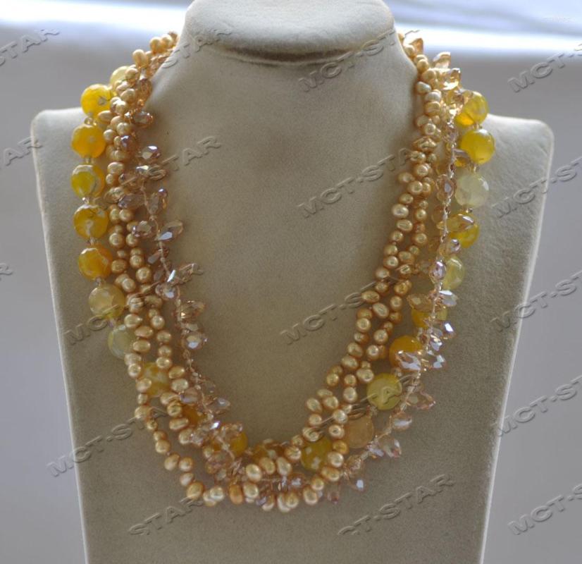 

Pendant Necklaces Z12682 4Row 18" 20mm Yellow Faceted Round Agate Drop Crystal Rice Pearl Necklace