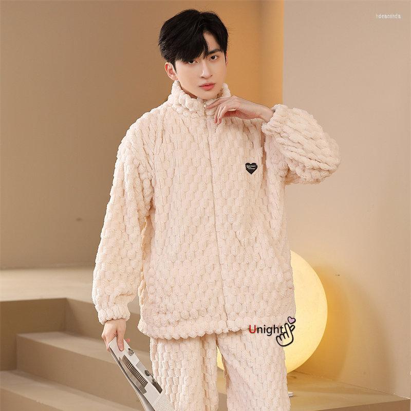 

Men's Sleepwear Men's 5XL Men's Winter Thicken Warm Flannel Pajamas Sets Long Sleeve Large Size Coral Fleece Homewear Pyjama Pijama, 6601beige