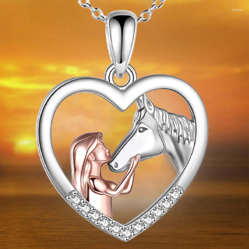 

Pendant Necklaces Girl Horse Necklace For Women Girls Heart Jewelry Daughter Birthday Party Valentine's Day Gift