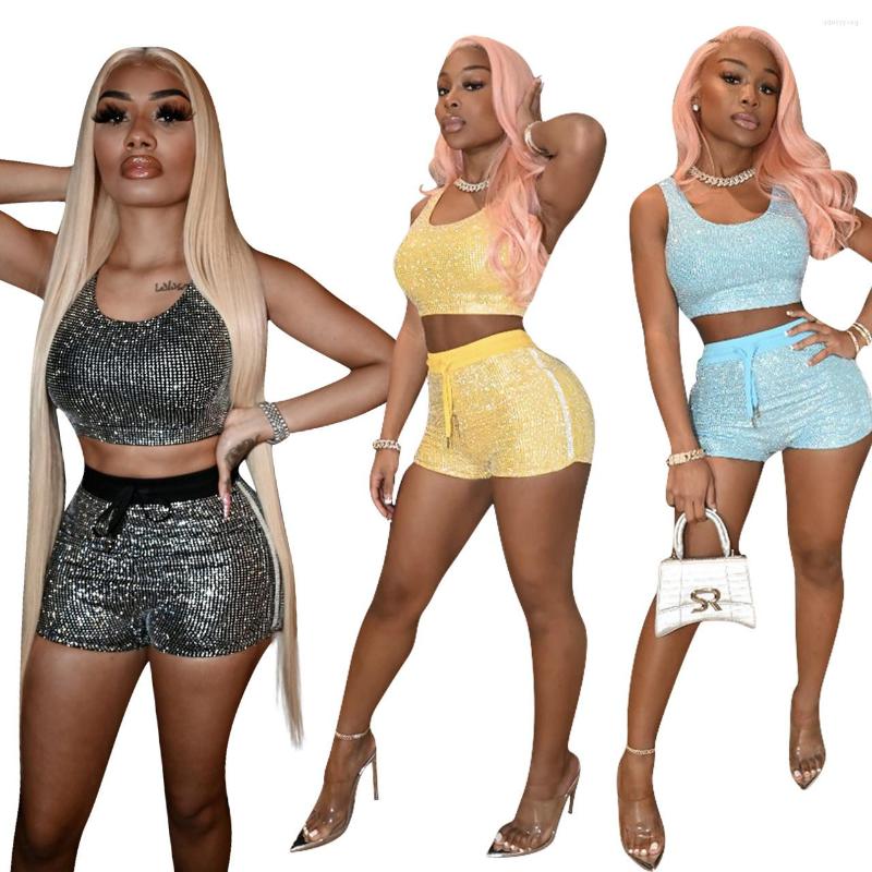 

Women' Tracksuits 2023 Women Summer Fashion Sexy Club Partstyle Sets Sleeveless Vest Type Top Elastic Short Pants Pure Color 2 Piece, Blue