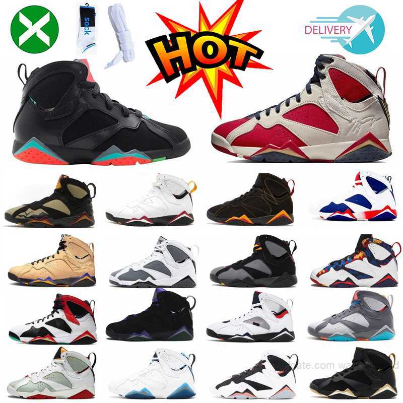 

7 7S Jumpman Men Basketball Shoes University Blue Hare VII Raptor Bordeaux UNC Sapphire Flint Paname Citrus Shimmer Greater China Unisex Sport Trainer Sneakers, # 22