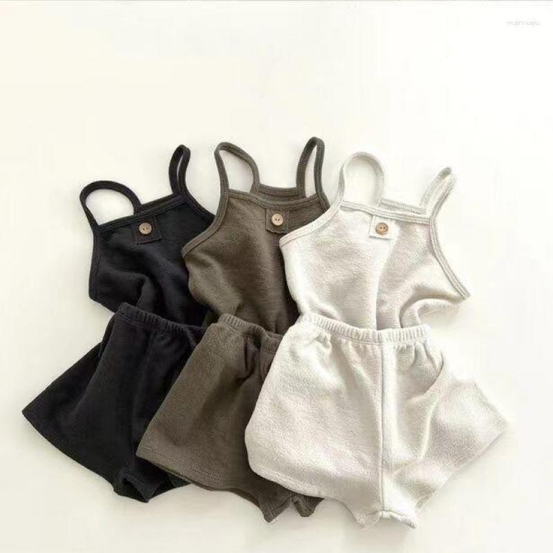 

Clothing Sets 2023 Summer Baby Sleeveless Clothes Set Girls Sling Vest Boys Solid Shorts 2pcs Suit Infant Toddler Cotton Casual Outfits, Black