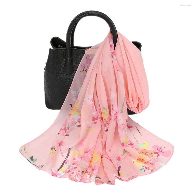 

Scarves 2023 Chiffon Flower Printed Silk Women Shawls And Wraps Female Hijab Stoles Dance Beach Towel