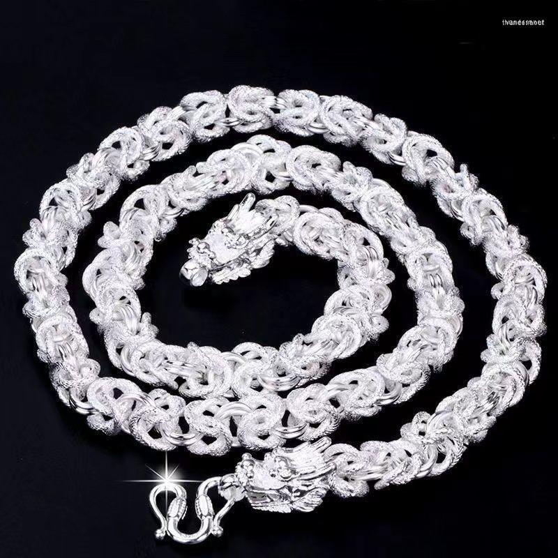

Chains Solid Sterling Silver Necklace For Men Classic 8MM Round Faucet Dragon 60cm Charm High Quality Fashion Jewelry Wedding