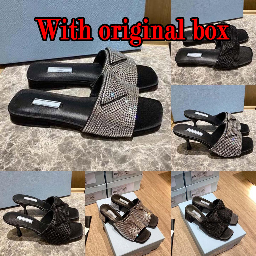 

Designer Slippers Sandals Outdoor Women's Slide Flat Slippers High Heel Formal Shoes Branded Drill Face Triangle Beach Slippers with Dust Bag Original Box size 35-41, #2