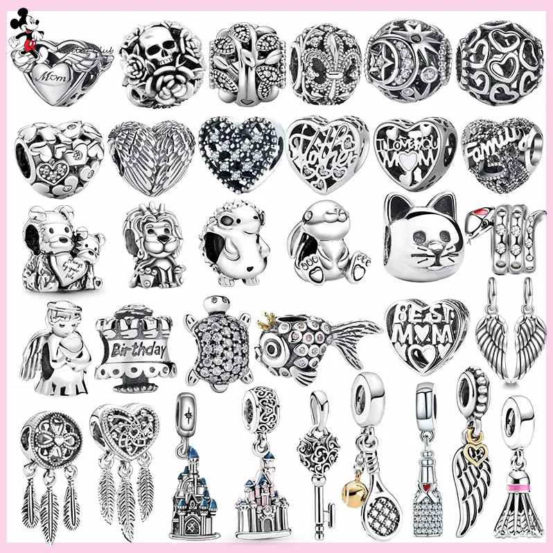 

For pandora charm 925 silver beads charms Feather Root Wings Bead Turtle Fish Lion charm set