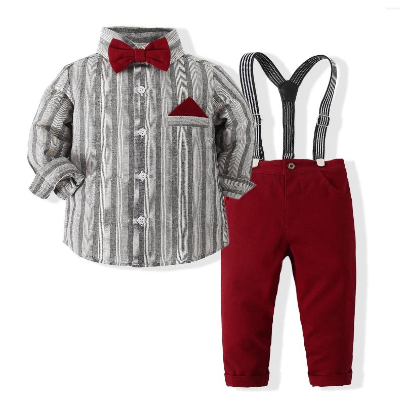

Clothing Sets Baby Boy Clothes Set Formal Gentleman Striped Shirt Suspender Pant Infant Toddler Child 4Years Old Outfit Party, Baby boy suit