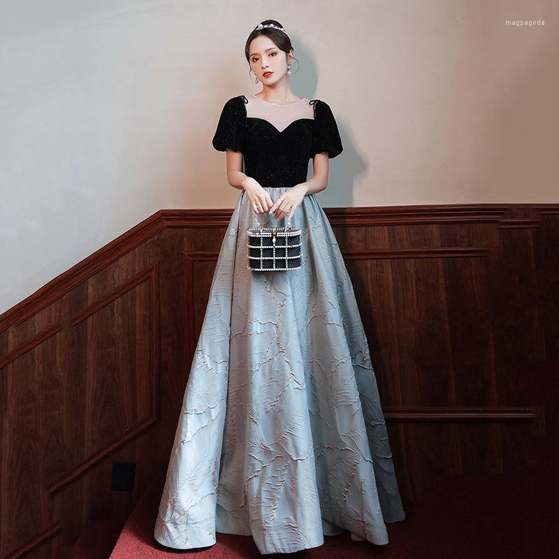 

Ethnic Clothing O-Neck Star Shining Dress Gown Temperament Patchwork 3D Evening Party Cheongsam Sexy Long Pleated Qipao Bandage Women