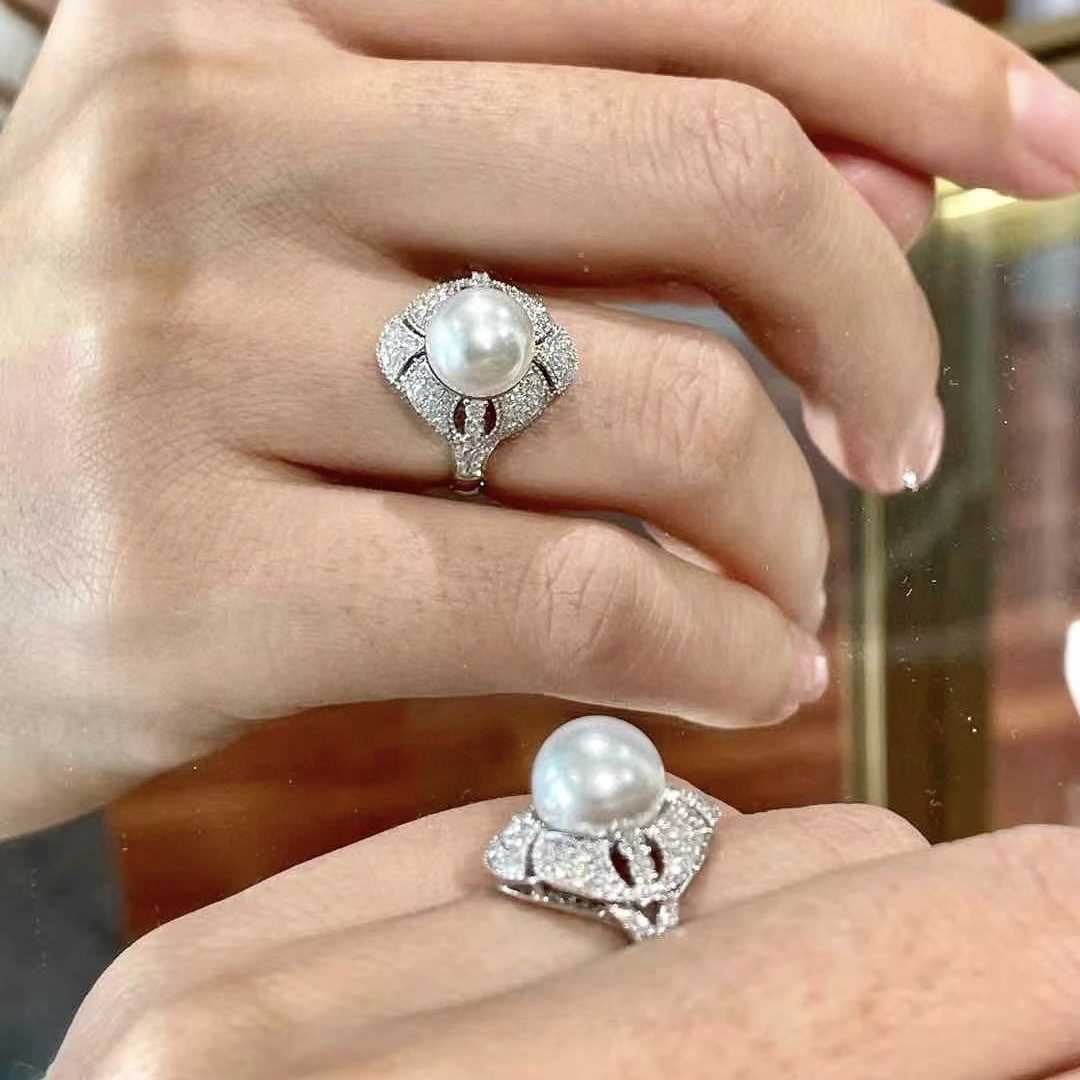 

Original designer New Product Carti Middle Ancient Series Natural Pearl Ring S925 Sterling Silver 9-10MM Aurora Freshwater AK