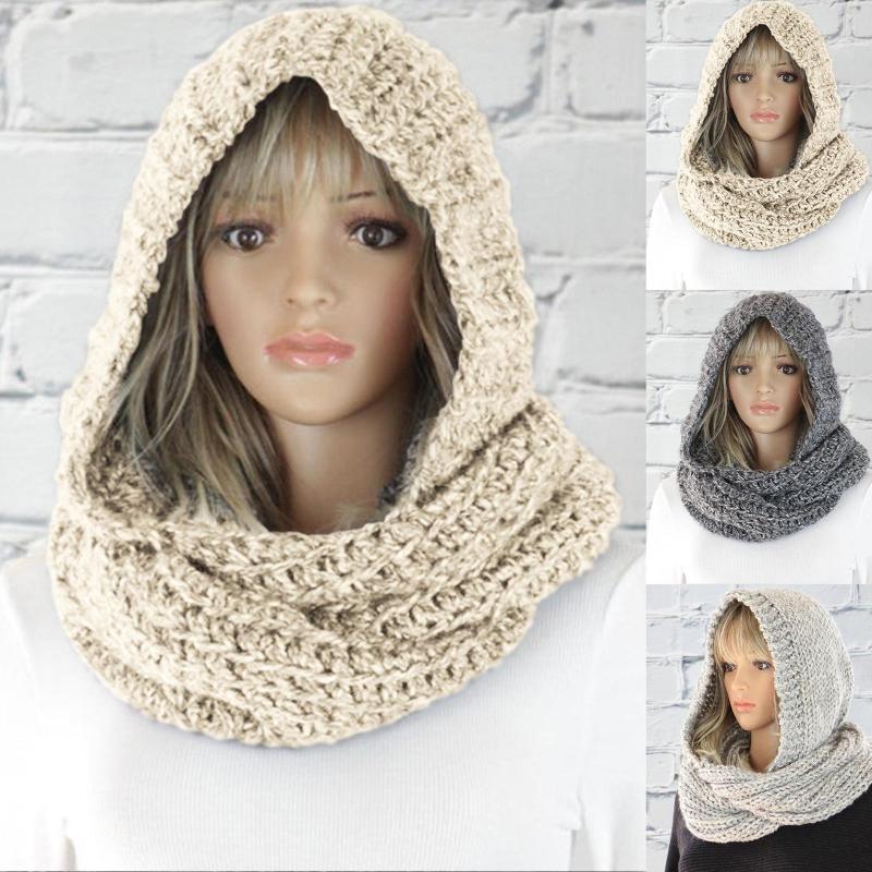 

Scarves Women Knit Scraf Warm Soft Autumn Winter Solid Color Woolen Yarn Hood Cap Neck Wrap Shawls Headband