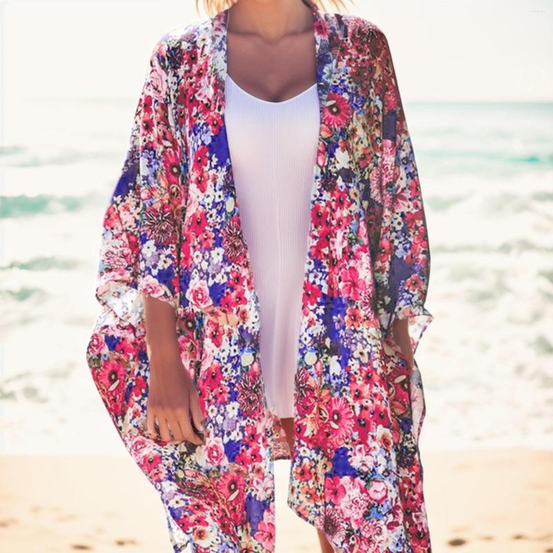 

Women' Swimwear Women Summer Beach Long Flowy Kimono Cardigans Boho Chiffon Floral Cover Up Tops Knit Ups For, Hot pink