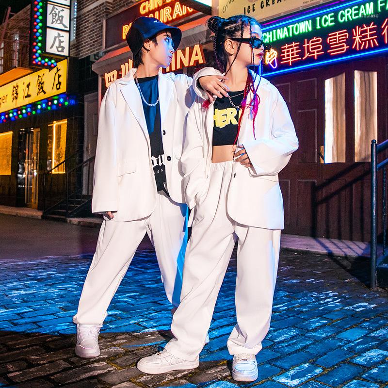 

Stage Wear Kid Kpop Hip Hop Clothing Oversized White Blazer Jacket Top Streetwear Baggy Pants Girl Boy Jazz Dance Costume Clothes Outfits, White jacket pants