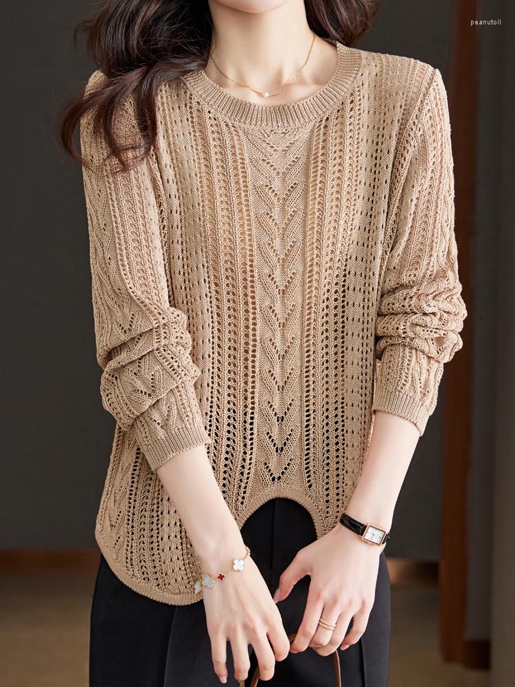 

Women's Sweaters Hollow Sweater Tops Spring Korean Fashion Women Clothing Long Sleeve Pullover Pull Femme Women's, Green