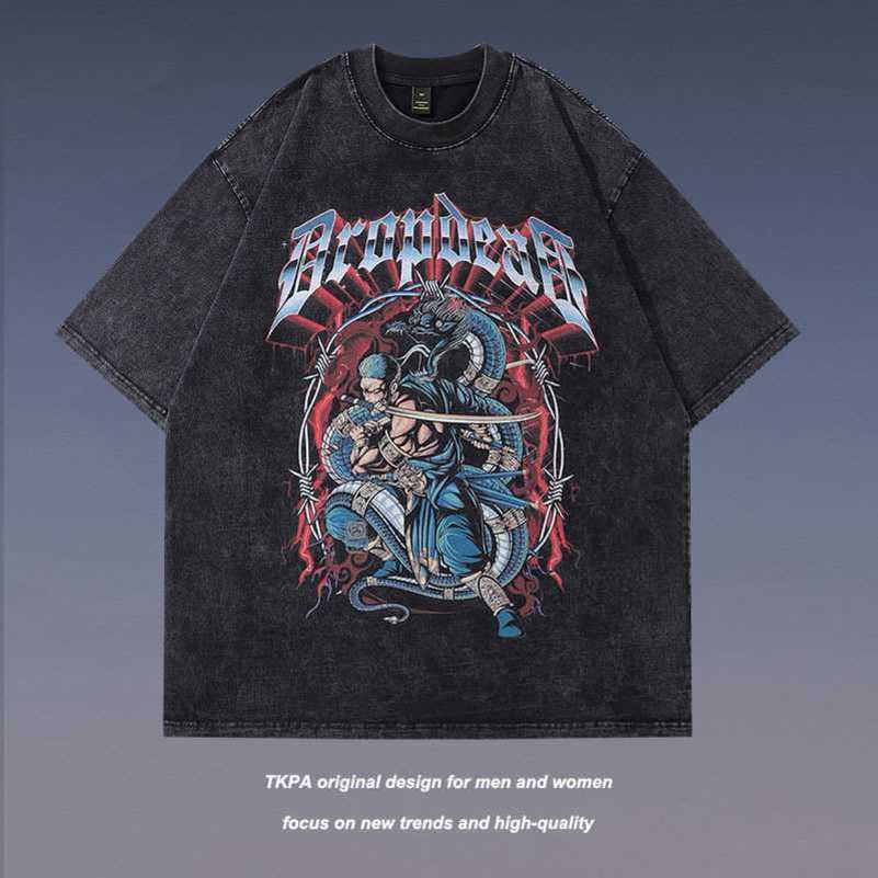 

TKPA American Street Vintage Printed Short Sleeve T-shirt Men's Hip Hop Lazy Style Half Sleeve Tee, 545