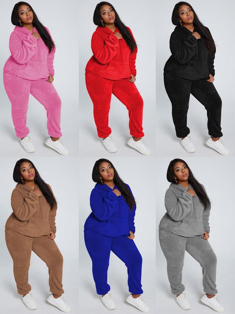 

Women' Two Piece Pants Autumn And Winter Solid Color Plush Hooded Sweater Stitching Suit Two-piece Long-sleeved Trousers Pencil, Black