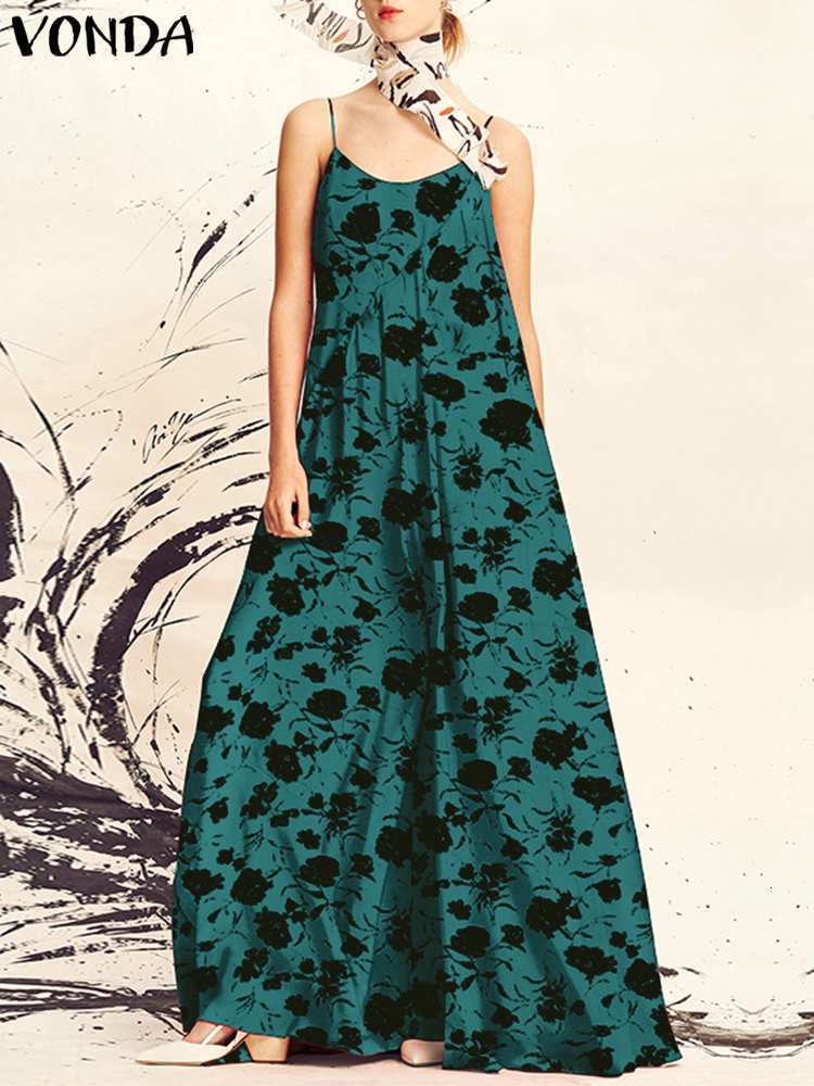 

Basic Casual Dresses VONDA Women Summer Tank Dress Bohemian Floral Printed Long Sundress Sexy Sleeveless Party Vestidos Robe Femme Oversized 230627, Green