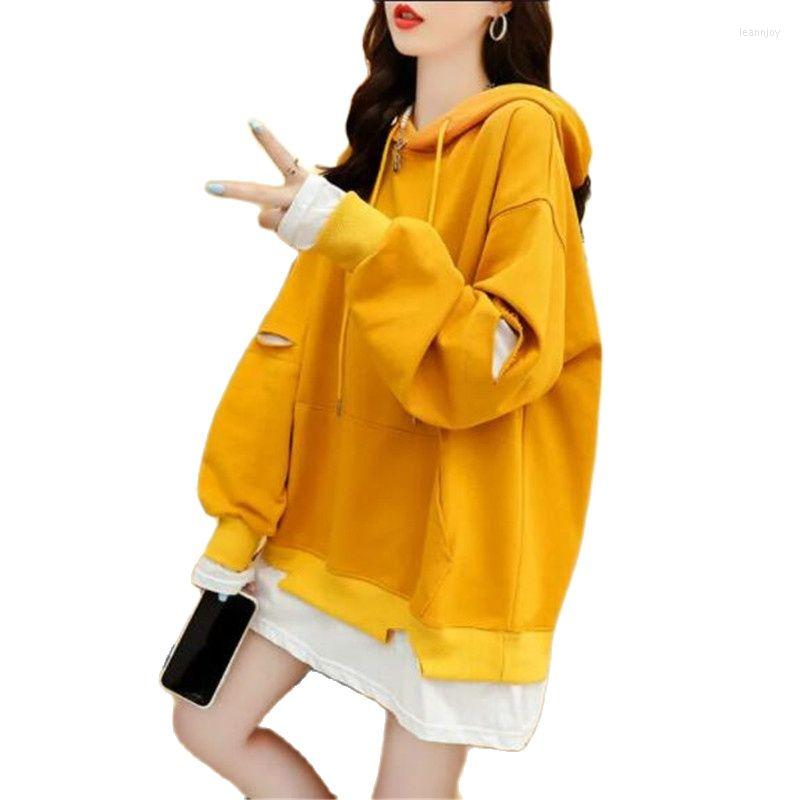 

Women's Hoodies Fake Two Fashionable Hoodie Sweatshirt Women's Autumn Design Loose Temperament All-match Plus Size Blouse A803, Black