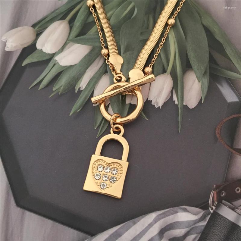 

Pendant Necklaces Elegant Gold Color Plating Clear Stone Heart Shape Lockpad T Bar O Enclosure Necklace For Women Jewelry Accessory