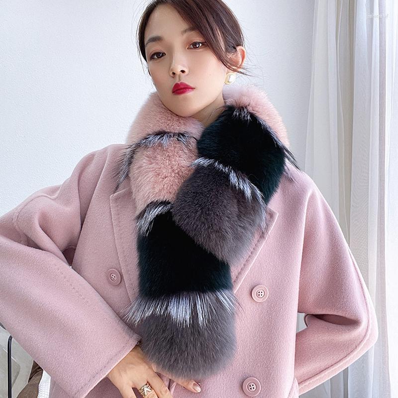 

Scarves Fashion Winter Natural Real Fur Scarf Women Neck Warm Patchwork Silver Luxury Large Shawl Muffler Female