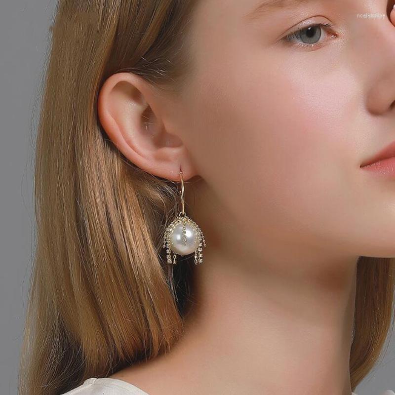 

Dangle Earrings Trendy Exaggerated Large Imitation Pearl Pendant Drop For Women Female Rhinestone Tassel Chain Earings Jewelry