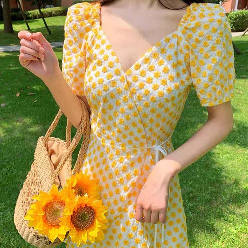 

Party Dresses Yellow Print V-neck Hip Package Women Dress Short Sleeve Draped Bodycon Female Summer Sexy Elegant Fashion Ladies Tankido