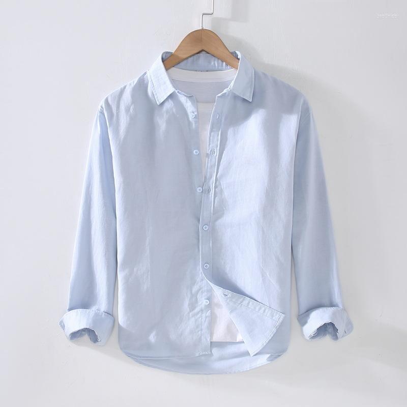

Men's Casual Shirts Men's 2023 Korean Spring And Summer Flax White Long -sleeved Shirt Men's Cotton Linen Men Hemps