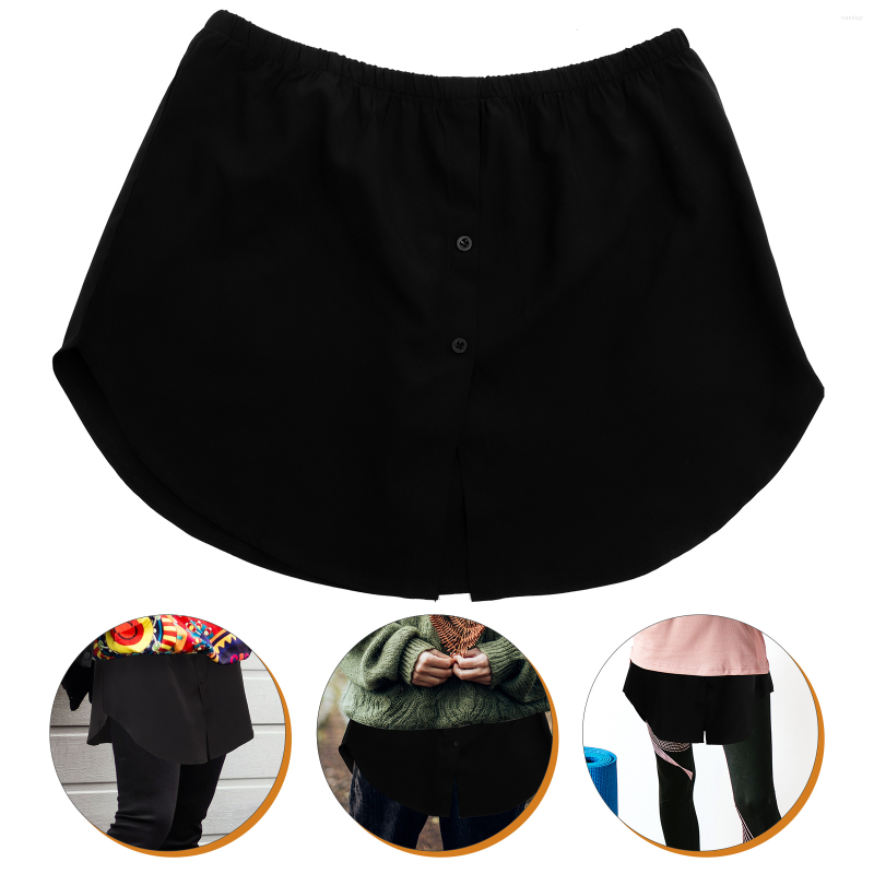 

Running Shorts False Bottoming Hem Layering Half Length Skirts Shirts Women Woman Button Extender Fake Extenders Womens, Black