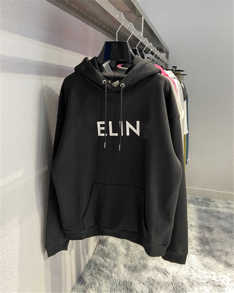 

New basic letter printing C family hooded sweater couple hoodie coat, Black