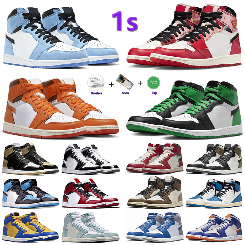 

2023 1 Basketball Shoes 1s Mens Sneakers UNC Toe Spider Verse Black White Bred Patent StarFish University Blue Dark Mocha Lost Found Lucky Green Sports Trainers, Color#17