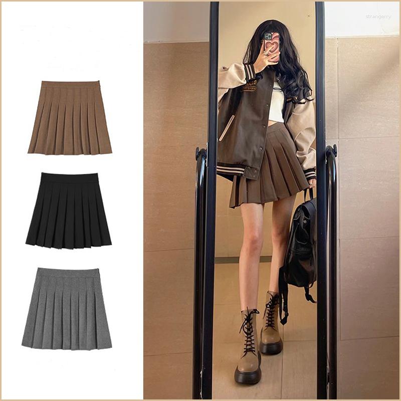 

Skirts Short Skirt Women's Pleated High Waist Versatile Mini Loose A-line Slim Fashion Koean Style Women Clothes, Black (with lining)