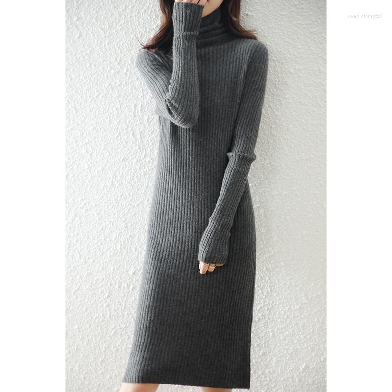 

Women' Sweaters TAILOR SHEEP Wool Sweater Dress For Women Knee-length Solid Color Turtleneck Pullover Straight Cozy Slim Dresses, Black