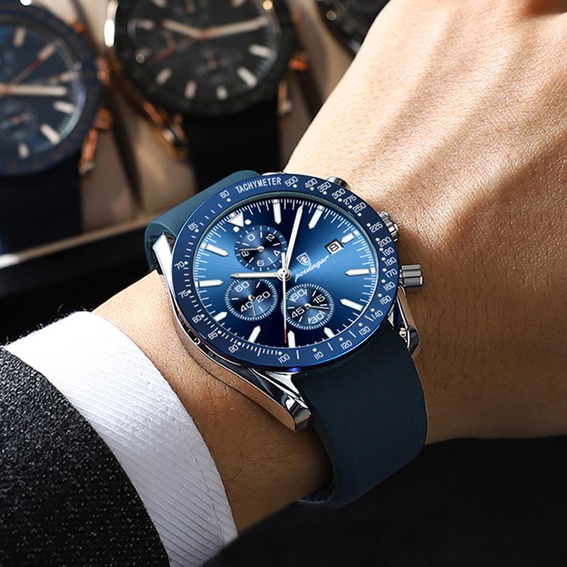 

Wristwatches 2023 Original Golden Watch For Men Military Leather Big Gold Chronograph Male Relogio Masculino, Silica gel black