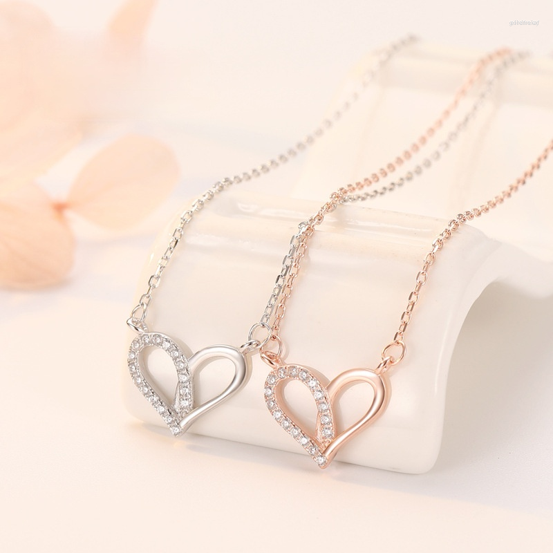 

Chains Pure Silver Color Heart-shaped Necklace Female Collarbone Mosaic Gold Niche Design The Heart Of Ocean Pendant