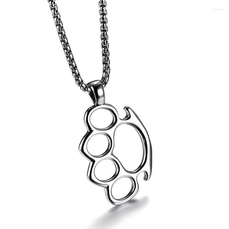 

Pendant Necklaces Mens Knuckle Duster Necklace Silver Color Stainless Steel Hip-hop Biker Symbol Male Collier Jewelry Free Box Chain