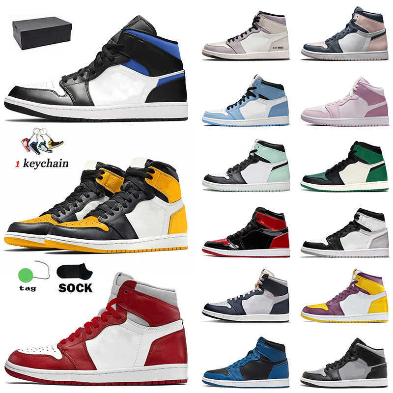 

New Wholesale Jumpman 1 1s Chenille Racer Blue Basketball Shoes With Box Yellow Toe University Blue Pine Green High OG NRG Igloo Georgetown Mens Women Sneakers 36-47, B29 yellow toe 36-46