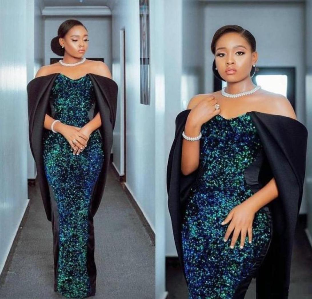 

Arabic Dubai Sparkly Mermaid Evening Dress Sequins Off Shoulder Floor Length Formal Party Gowns Satin Special Occasion Dresses2443035, Dark navy