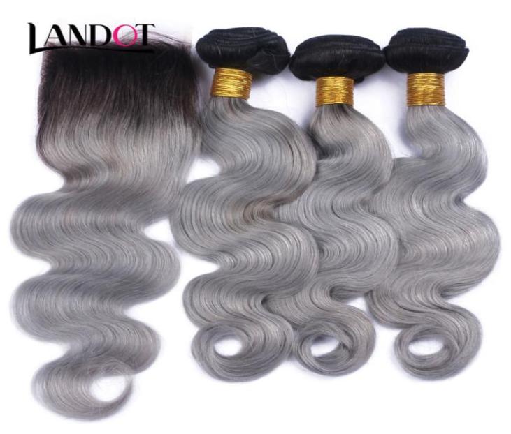 

9A Ombre Brazilian Virgin Human Hair Weaves 3 Bundles With Lace Closures Body Wave Ombre 1BGrey Peruvian Malaysian Indian Hair Ex89272082, Ombre color
