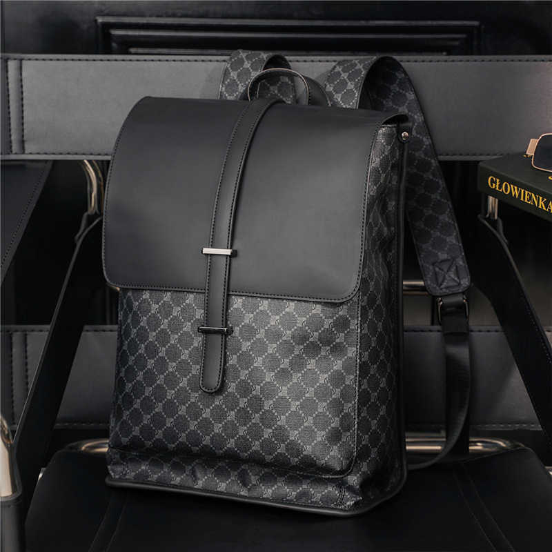 

2023 New Pattern Black Checkered Backpack Korean Version Men's Bag Large Capacity Travel Backpack Student School Bag Trendy Bag, Green-
