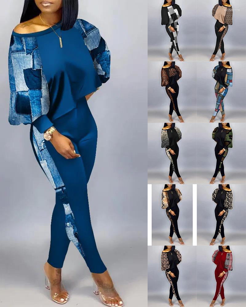 

Women's Two Piece Pants 2-piece Set For Women's Clothing Spring Urban Casual Sports Style Long Sleeved Top Elastic, Color printing