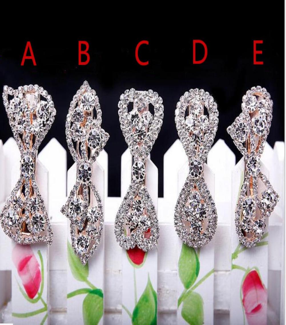 

High Quailty Bridal Wedding Headpieces Bling Crystal Rhinestone Exquisite Hair Clip Hair Accessories Bow Silver Pleated For Women 8306517