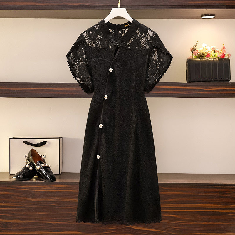 

Plus size Dresses 150Kg Size Women's Summer HighEnd Cheongsam Bust 150cm Loose Chinese Style Retro Dress Black 5XL 6XL 7XL  9XL 230627