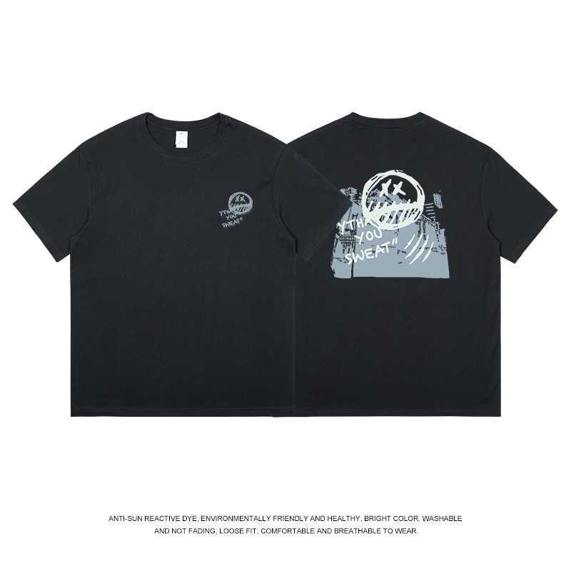 

American High Street Summer Short sleeved T-shirt for men's ins trend loose niche oversize trendy men's clothing, Sweat - haze blue