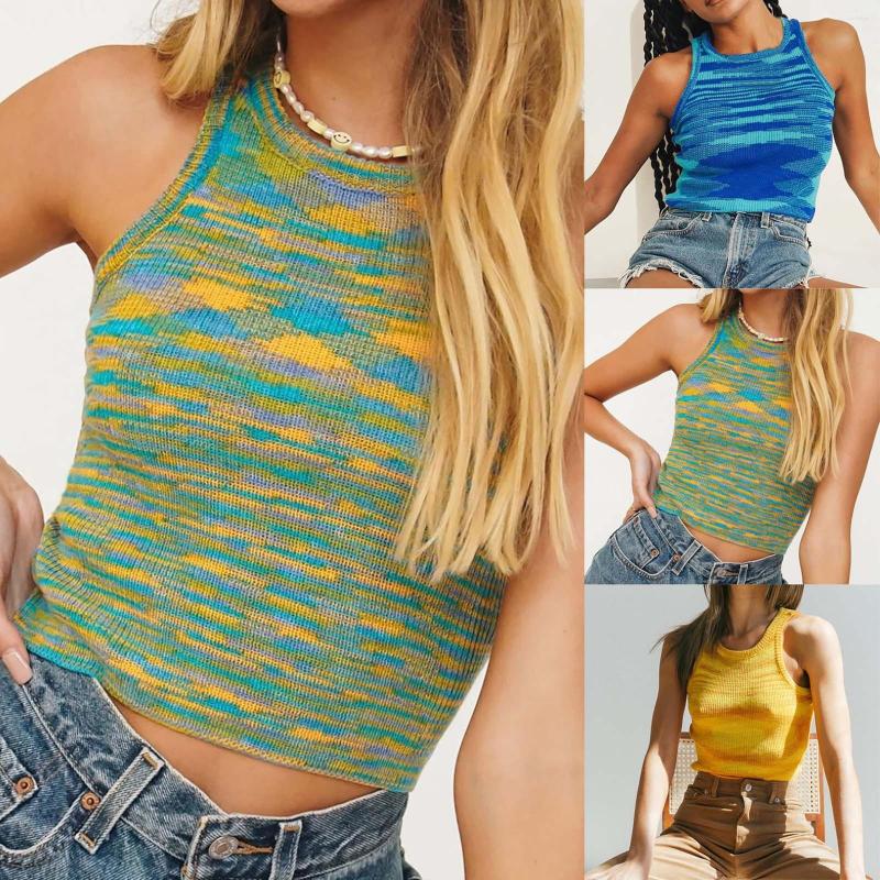 

Women' Blouses Fashion Short Slim Summer Women Plain Sexy Sleeveless Knitted Cropped Sweater Vest Top Y2k Blouse For, Green